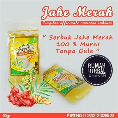 Jual Jahe Merah Bubuk Murni Tanpa Campuran Faresha 50 Gram Di Lapak