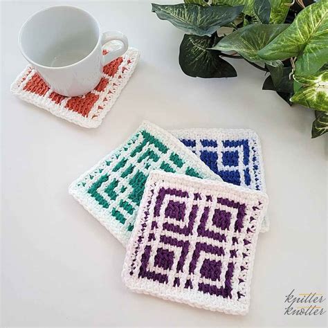 Crochet Patterns Galore Ekta Tunisian Mosaic Coasters