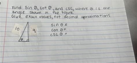 Solved Find Sin ₂ cot, and csc, where & is the angle shown | Chegg.com