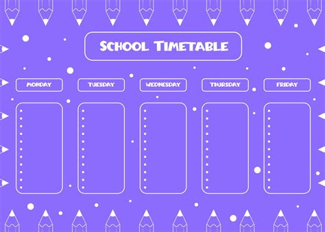 Back To School School Timetable For Pupils Hand Drawn Pencils With