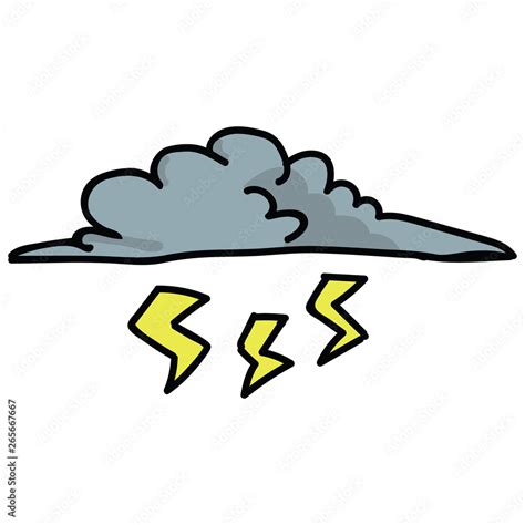 Cute Thunder Cloud Cartoon Vector Illustration Motif Set Hand Drawn