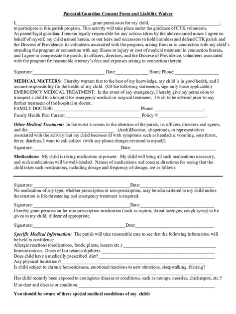 Fillable Online Parental Guardian Consent Form And Liability Waiver Fax