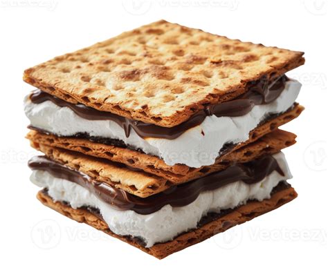 Stack Of Graham Cracker Smores With Melted Chocolate And Marshmallow