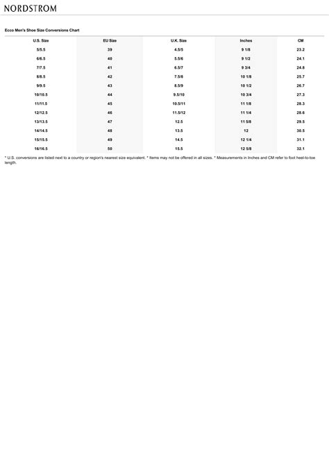 Mens Shoe Size Conversions Chart Ecco Download Printable Pdf