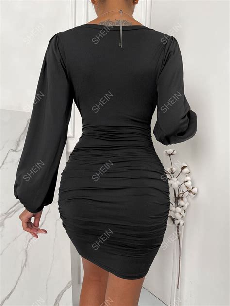 Shein Priv Robe Moulante D Collet E Manches Bouffantes Ruch Mode