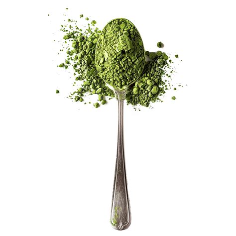 Matcha Green Tea Powder In Spoon Isolated On Transparent Background