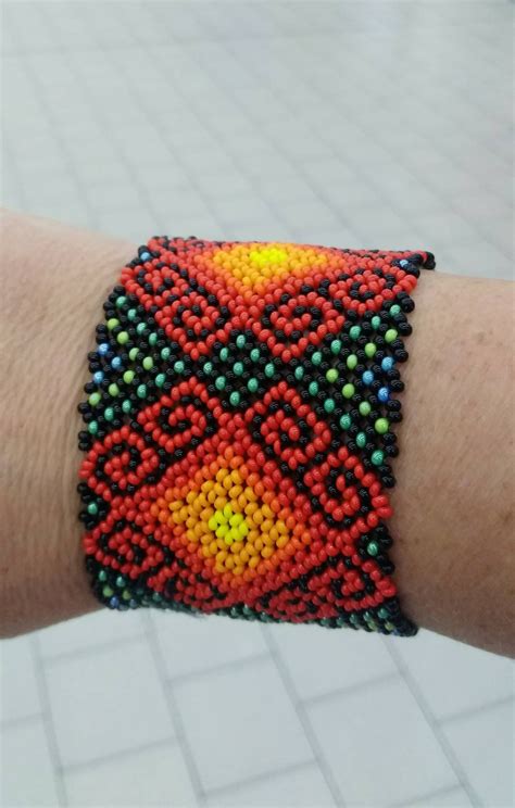 Mexican Huichol Beaded Bracelet Manchete Ethno Cuff Unisex Etsy