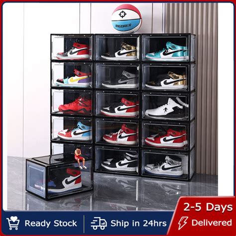 Transparent Stackable Acrylic Shoe Box Flip AJ Shoe Rack Foldable