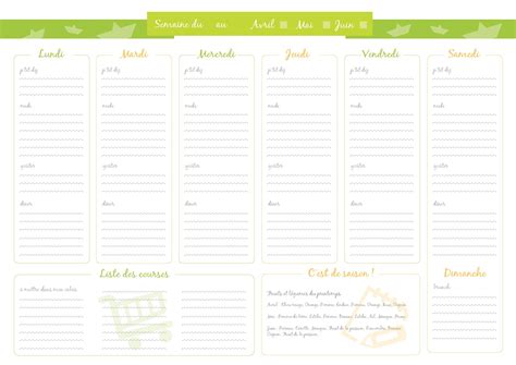 Planning des menus pour la semaine gratuit à imprimer plannings PDF