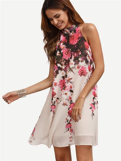 Floral Keyhole Back Swing Dress Shein Sheinside