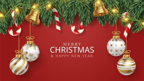 Merry Christmas Poster Background With Christmas Tree Branche