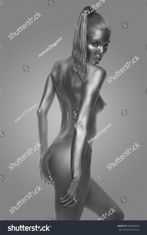 Naked Female Body Silver Body Painting Stock Photo Shutterstock