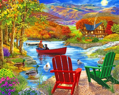 Chairs By Lake Paint By Numbers Numeral Paint Kit