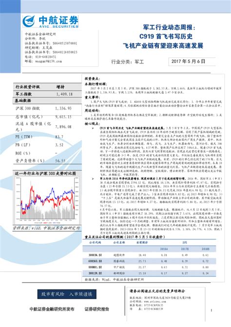 军工行业动态周报：c919首飞书写历史 飞机产业链有望迎来高速发展