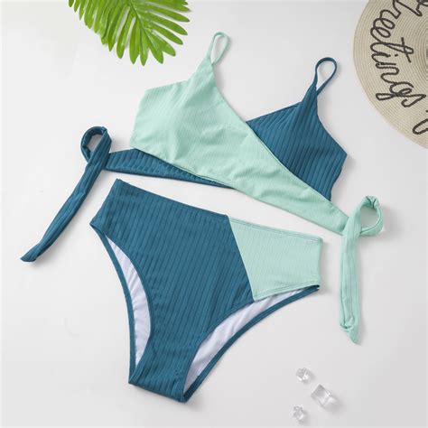 0xl 4xl Splicing Bikini Plus Size Large Size Swimwear Women Patchwork Swimsuit Female Ribbed Two