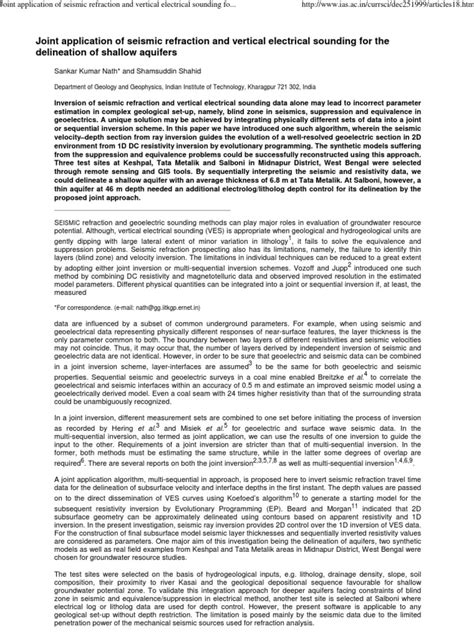 Pdf Joint Application Of Seismic Refraction And Vertical Electrical