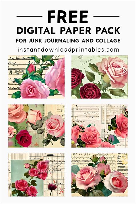 53 Free Ephemera Shabby Chic Vintage Rose Junk Journal Scrapbook