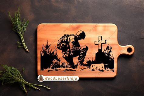 Fallen Soldier Kneeling Army Grave American Hero Laser File Coaster