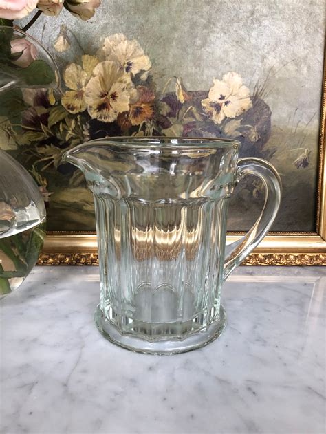 Vintage Ribbed Heavy Glass Classic Pitcher Etsy