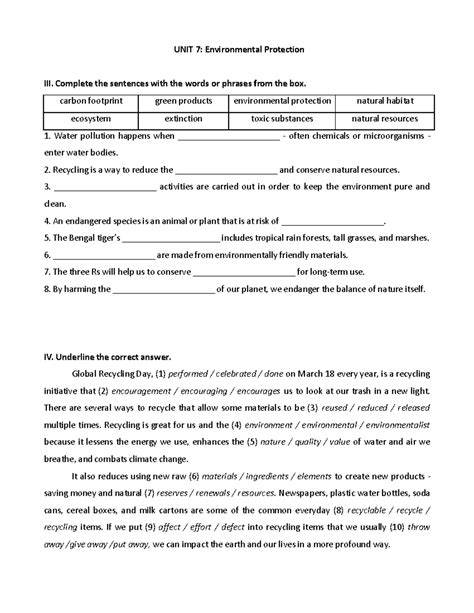 Environment Unit 7 Study Guide Answers
