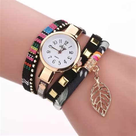 Relogio Feminino Rose Pulseira De Couro Bracelete Pingente Cor Da