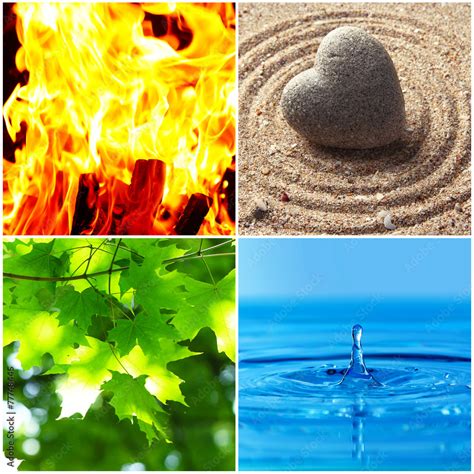 Collage Of Feng Shui Destructive Cycle With Five Elements Stock Foto