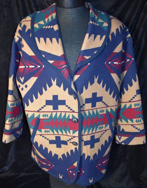 Vintage Pendleton Navajo Wool Coat Western Wear Indian Blanket Jacket