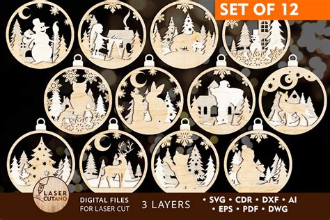 Laser Cut File Christmas Ornament Svg File Bundle For Paper Cutting