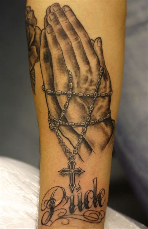 Praying Hands Tattoo With Rosary