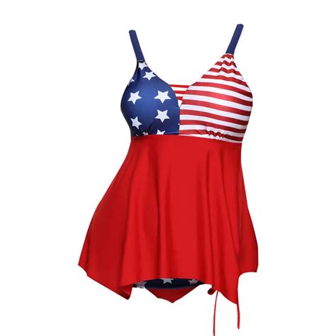 5xl Women Us Flag Print Swimwear Tankini Plus Size Swim Dress Beachwear