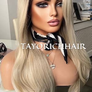 Ombre Blonde Lace Front Wig Side Part Blonde Wig Slightly Wavy Long Layered Synthetic Wig