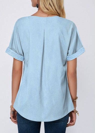 Button Front Roll Sleeve Split Neck Blouse Usd 29 11