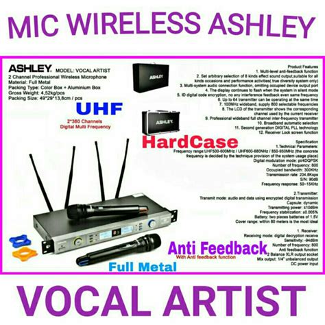 Jual Mic Wireless Ashley Vocal Artist Original Anti Feedback Uhf Freq