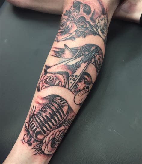 Guitar Tattoo On Leg Sleeve Blurmark