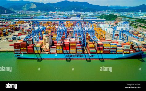 Aerial View Of Busan New Port Of South Korea Container Ship In Import