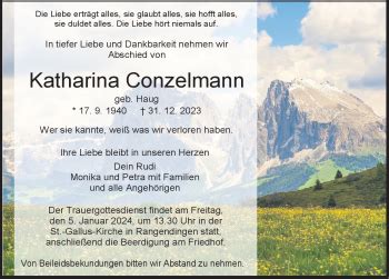 Traueranzeigen Von Katharina Conzelmann Schwarzw Lder Bote Trauer