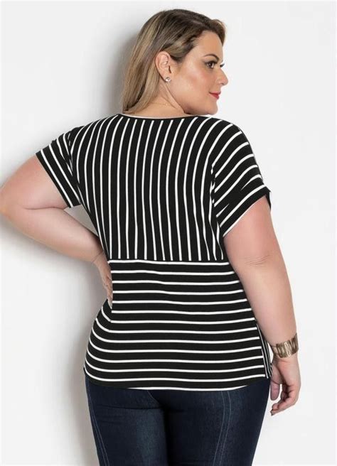 Marguerite Blusa Listrada Plus Size Amarra O Frontal Vendido E