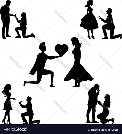 Propose Day Couple In Love Silhouette Royalty Free Vector