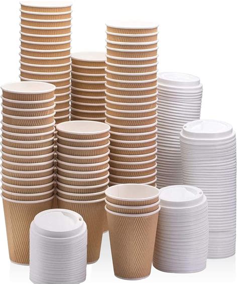 Sets Oz Brown Disposable Ripple Insulated Coffee Cups With Lids