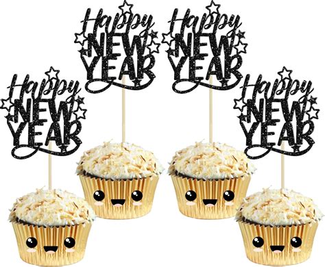 Pcs Happy New Year Cupcake Toppers Gold Glitter Cheers To