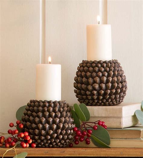 Resin Pine Cone Taper Candleholders Set Of 4 Candles Candle