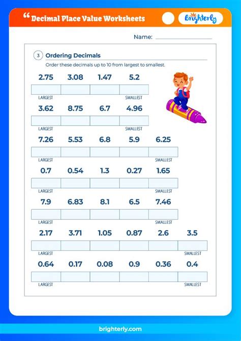 Identifying Decimal Place Value Worksheets