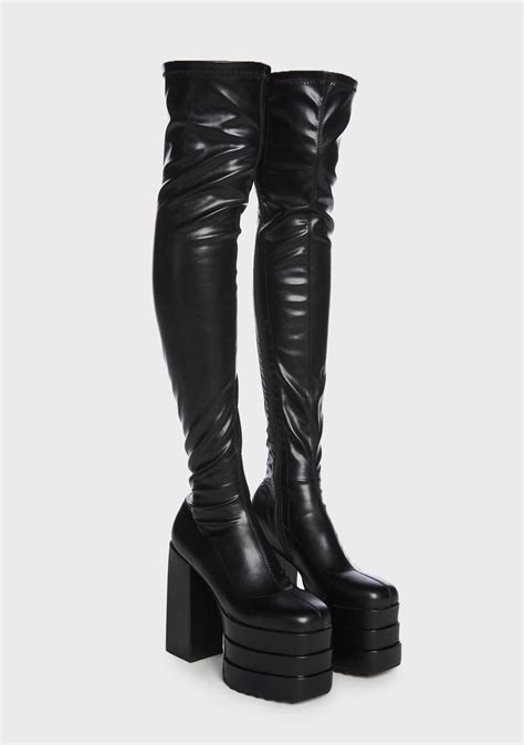 Lamoda Thigh High Stacked Platform Heel Thigh High Boots Black Dolls Kill