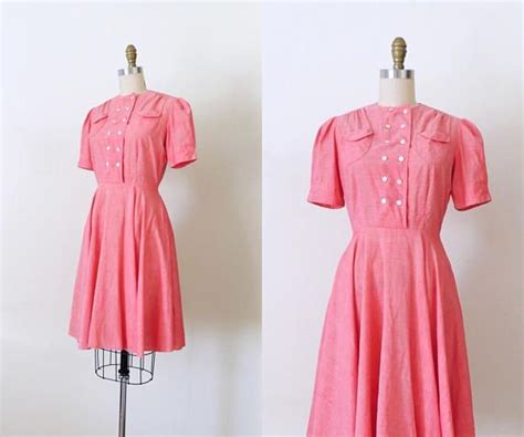 Vintage 1940s Puffed Sleeve Cotton Dress 40s Dress Swing Etsy