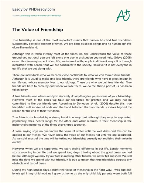 The Value Of Friendship Reflective And Narrative Essay Example