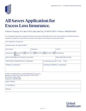 Fillable Online All Savers Employer Application For Excess Loss