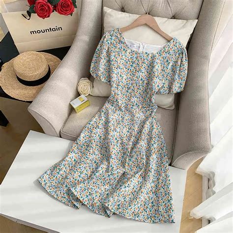 Korean Floral Floral Midi Dress For Women Kimutomo Casual Fashion With