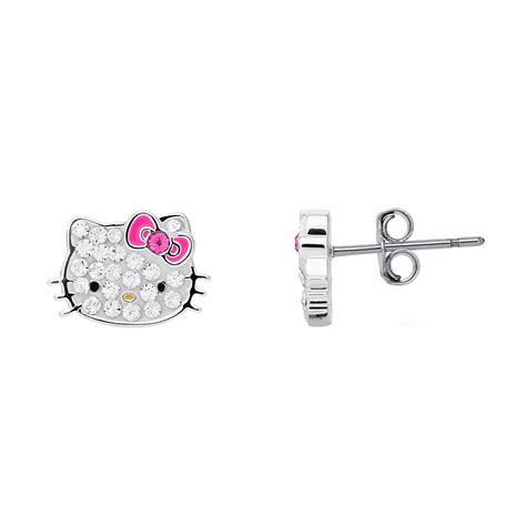 Hello Kitty Hello Kitty Women And Girls Silver Plated Crystal Stud