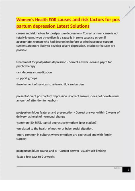 Women's Health EOR causes and risk factors for pos partum depression