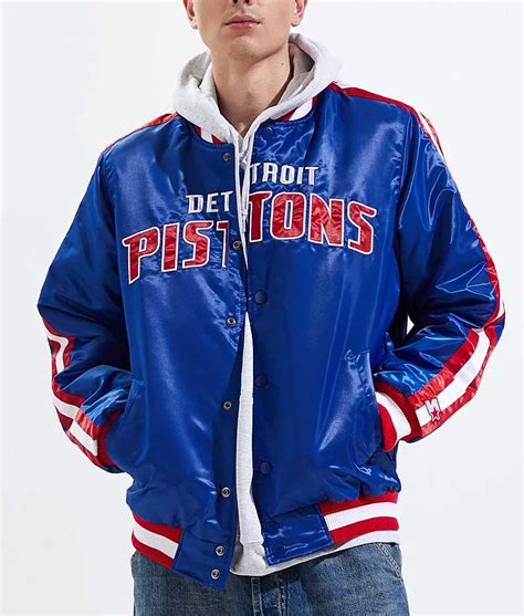 Detroit Pistons Striped Blue Varsity Satin Jacket